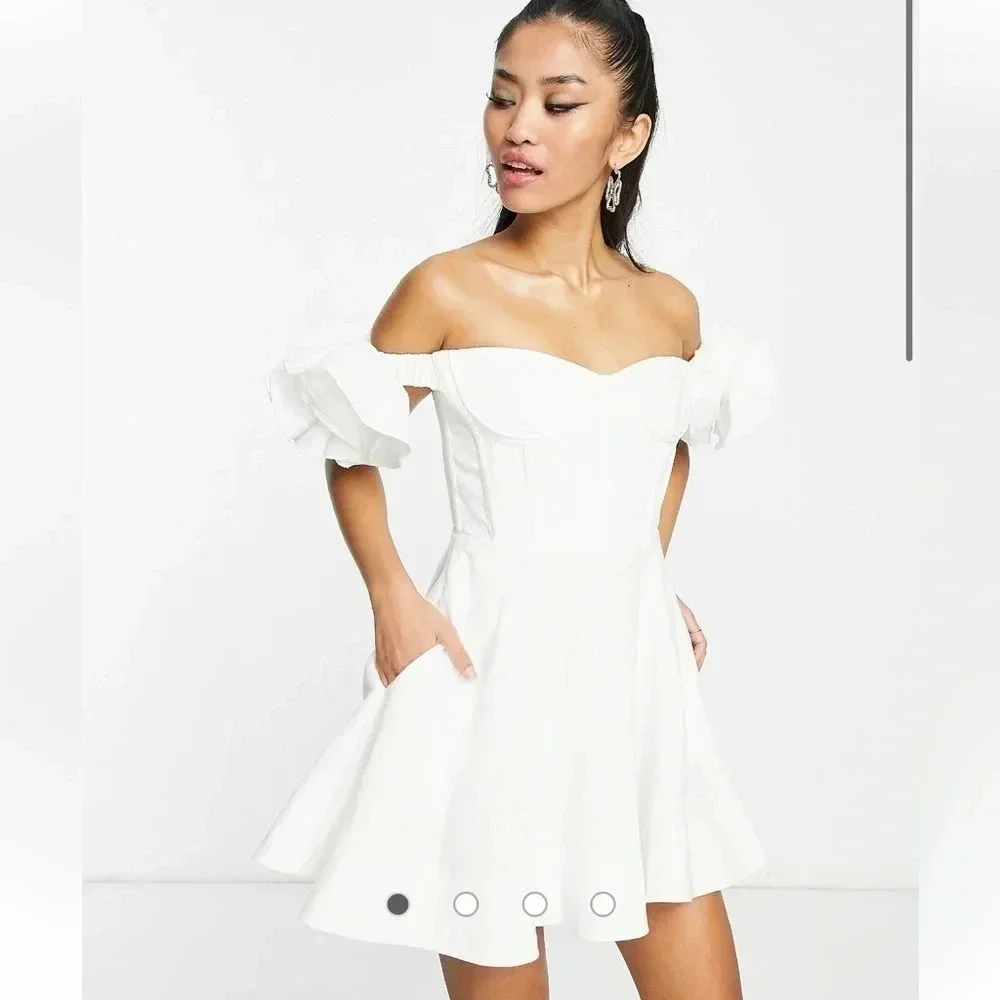 Bardot ruffle sleeve corset mini dress in white Linen Size 8 NWOT Sold Out! - Picture 5 of 8